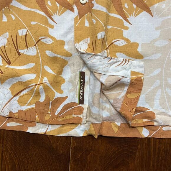 Cubavera Casual Summer Viscose White Orange Tan Button Front Shirt Men's XXL - Picture 4 of 8